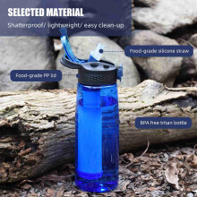 Water Bottle Made of Tritan with Water Filter Lockable Lid BPA Free Water Purifier Bottle for Travel Hiking Camping Travel Emergency Blue