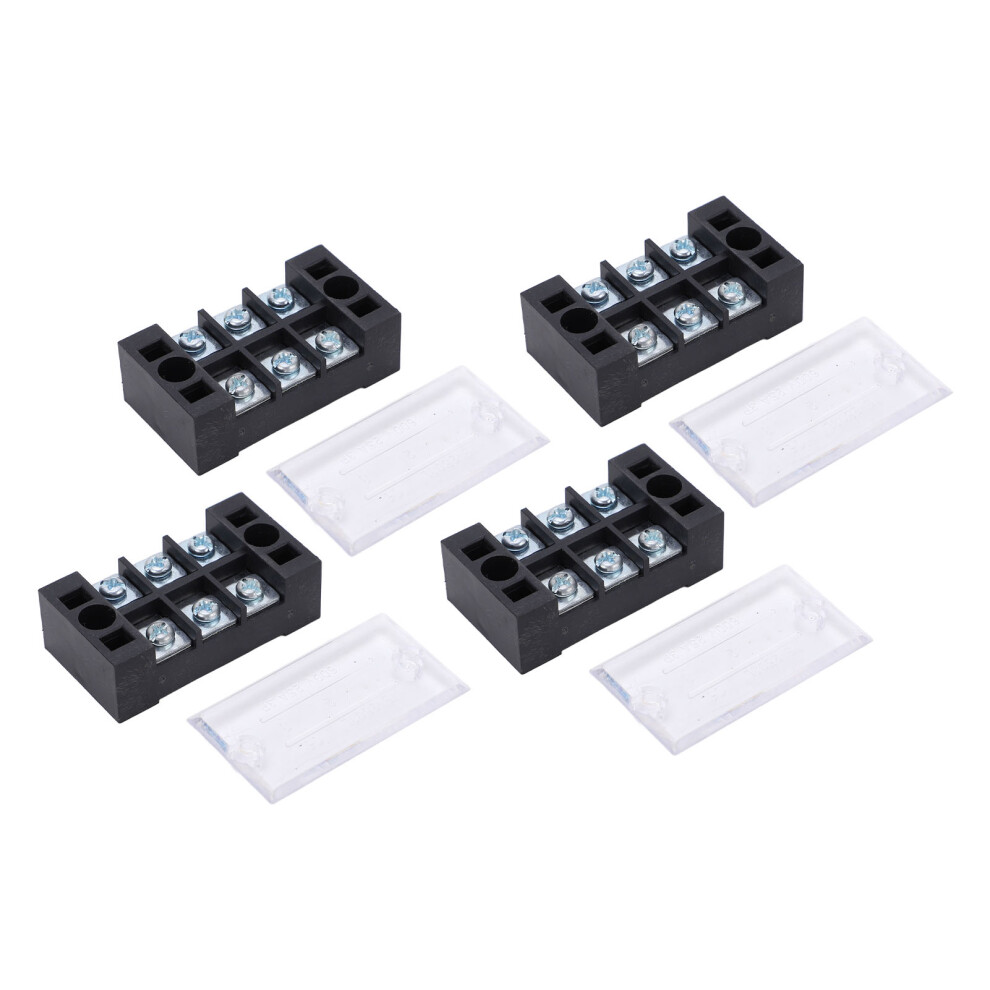 Terminal Strip Dual Row Screw Clamp High Current Wire Terminal Block With Cover 600V 25A 4Pcs 3 Position (2503) 8031318118929