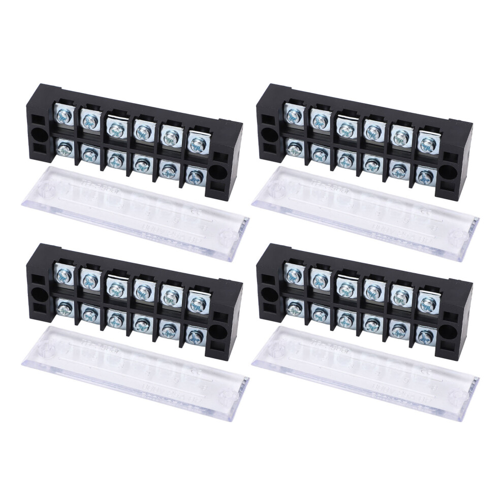 Terminal Strip Dual Row Screw Clamp High Current Wire Terminal Block with Cover 600V 25A 4pcs 6 Position (2506)-image-OPC-PHS8F7V-NEW