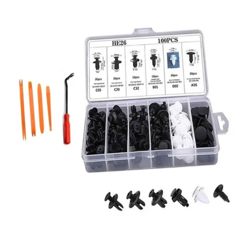 100 Pcs Bumper Retainer Clips With Fastener Remover Car Plastic Rivets Fasteners Push Retainer Kit 9461318122067
