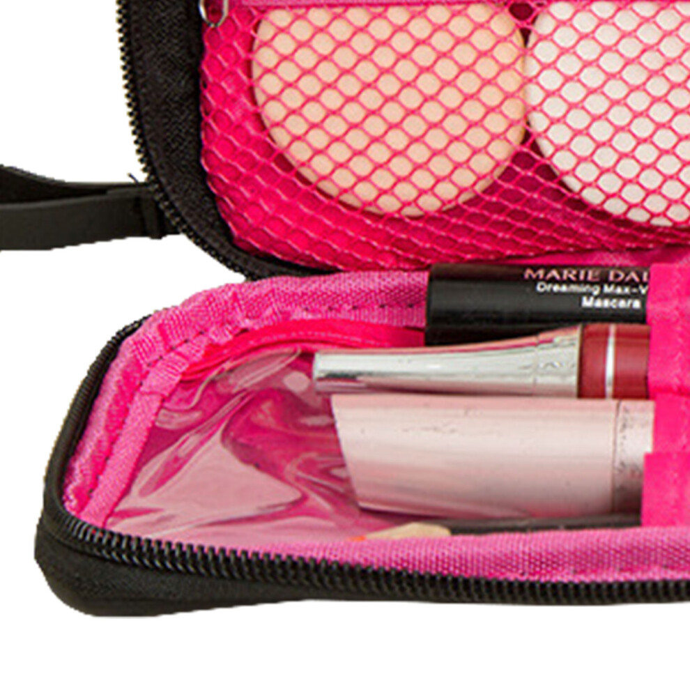 Makeup Bag Double Zipper Closure Black Inner Pink Compartment Design Portable Nylon Cloth Cosmetic Storage Case