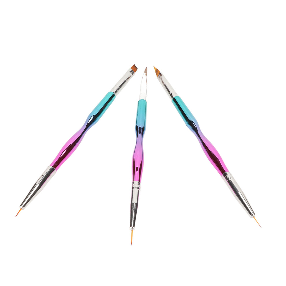 3pcs Nail Liner Brush Double Ended DIY Professional Nail Extension Brush for Manicure Beauty Salon