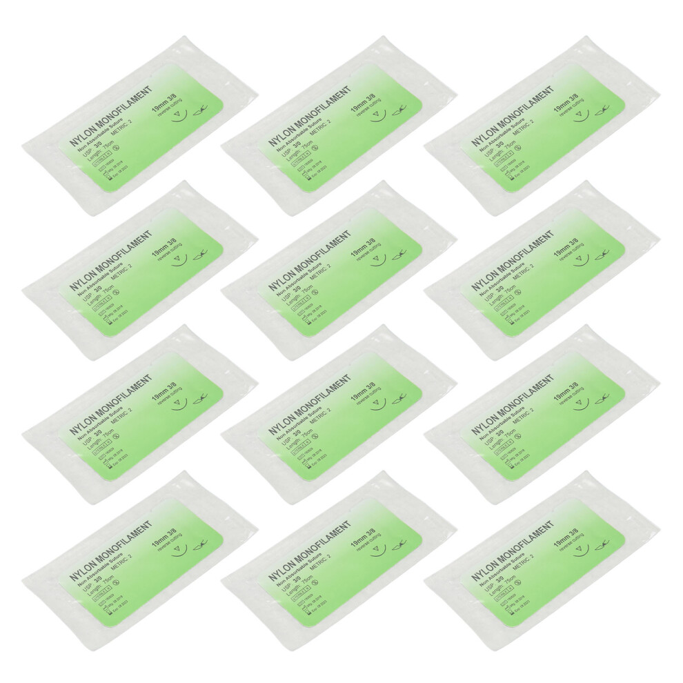 12pcs Suture Practice Thread Individual Package Nylon Suturing Thread Set with Curved Needle 3/0