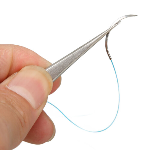12pcs Suture Practice Thread Individual Package Nylon Suturing Thread Set with Curved Needle 3/0 2
