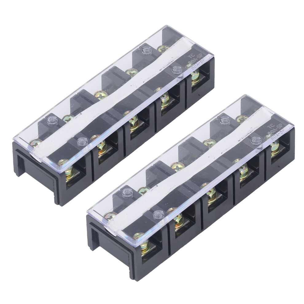 Terminal Strip Dual Rows High Current Screw Terminal Block With Cover 600V 60A 2Pcs 5 Position (605) 8341318143730