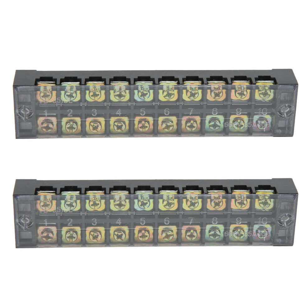 2Pcs Terminal Strip Tb Fixed Large Current Dual Row Wire Barrier Block Terminal Strip With Transparent Cover 600V 35A 10 Positions (3510) 7901318143751