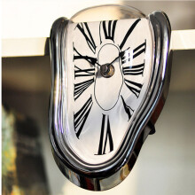 Melting Clock Plastic Retro Decorative Electroplated Metal Paint Desk Table Clock for Office Silver