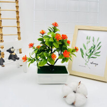 (Sunset Red) Camellia Sasanqua Artificial Tree Plant Bonsai For Decoration Living Room