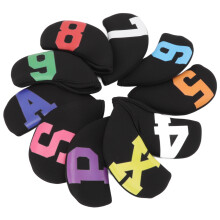 10pcs Golf Iron Head Cover with Large Color Number Waterproof Neoprene Golf Iron Club Headcover Set Black