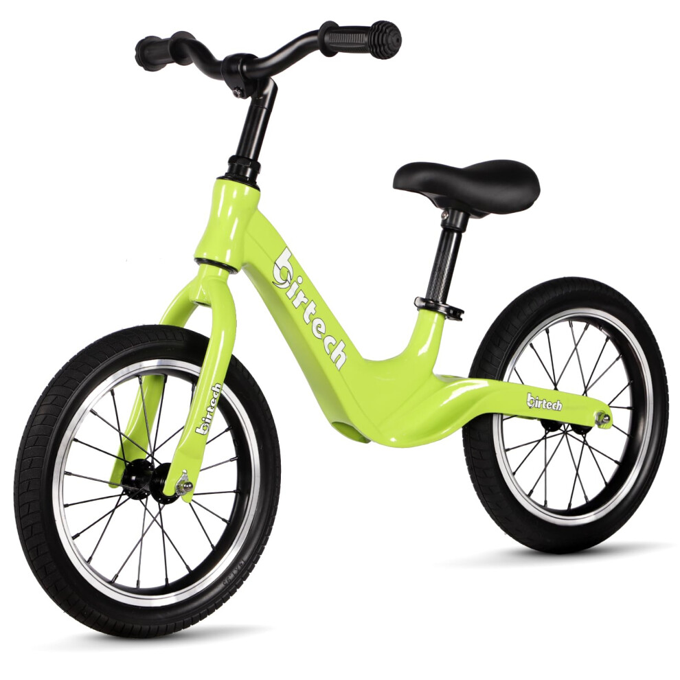 (Green) 14 Inch Kids Balance Bike with PU Tires and Magnesium Alloy Frame, Lightweight No Pedal Training Bicycle-image-OPC-PHS985T-NEW