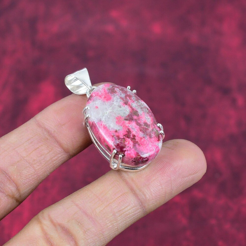 Pink Thulite Gemstone Pendant 925 Sterling Silver Jewelry, Handmade Antique Pendant Jewelry, Gift For Mother