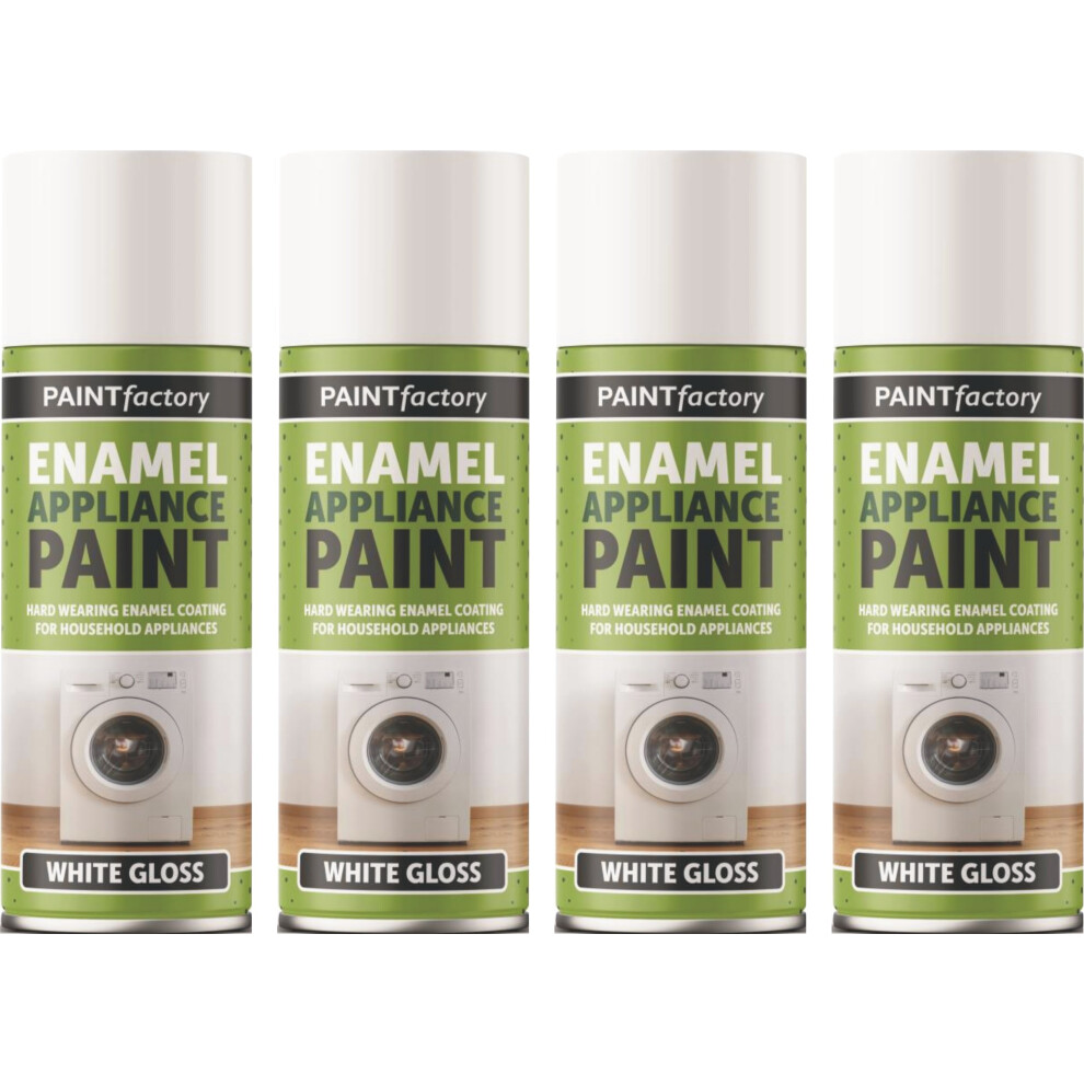 4 X 400Ml Enamel Appliance Spray Paint White Gloss Enamel Coating 5061097232298