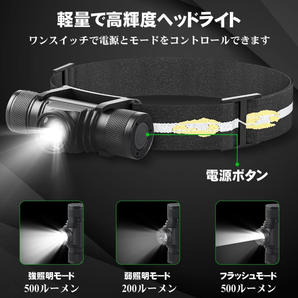 Onuemp Headlight, Rechargeable And Compatible, Light, Bright, 500 Lumens, Sealed Waterproof Led Headlamp, Lasts For 5-100 Hours, Waterproof And