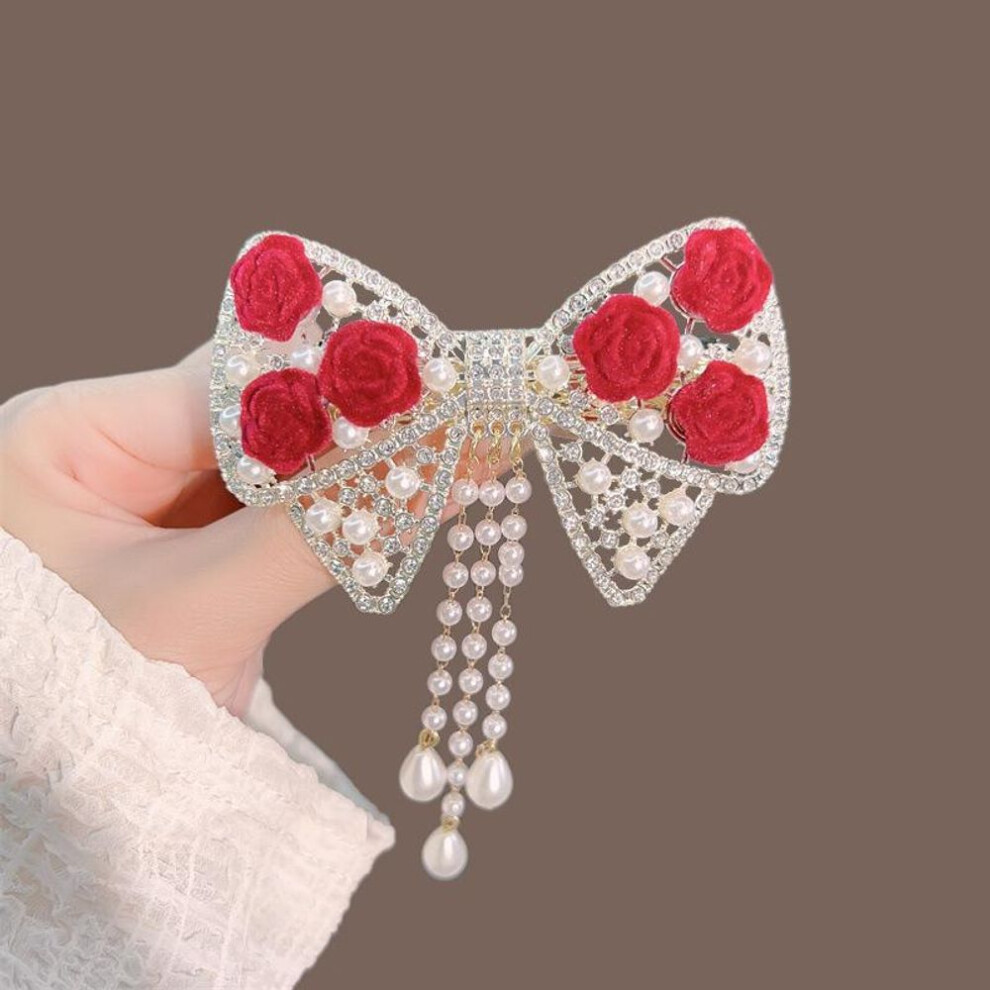 (red) 1pc High-value Tassel Hair Clips Ribbon Hair Clips Women's Hair Accessories Premium Spring Hair Clips Women's Accessories