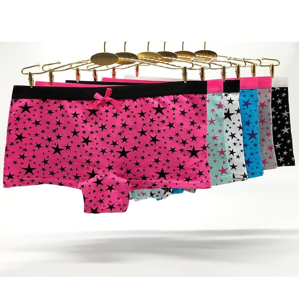 (M) Women Underwear Cotton Panties Low Rise Boxers Shorts Boyshort Stars Print Girls Ladies Knickers For Women 6 Pcs/lot