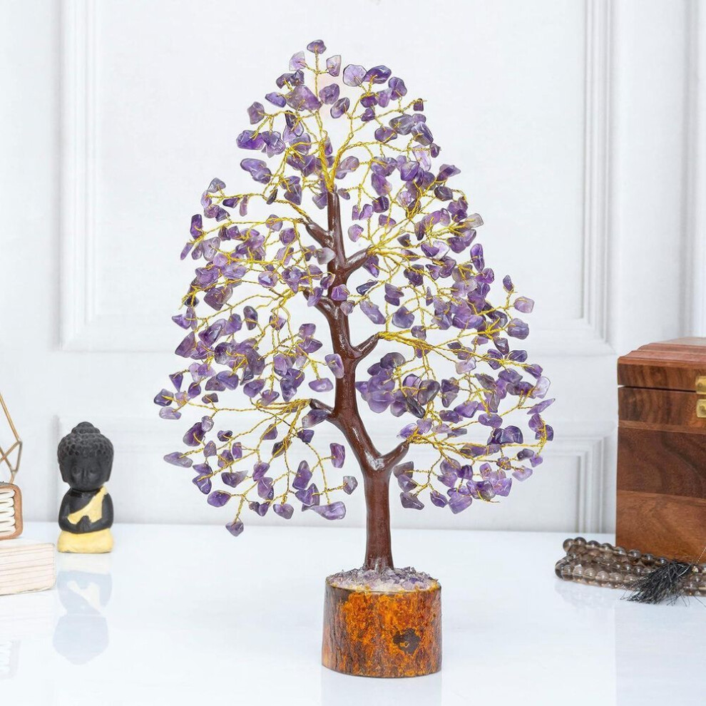 Crystals Gemstones Bonsai Money Tree For Good Luck, Decoration Gift Item - 10-12 Inch (amethyst Golden Wire)