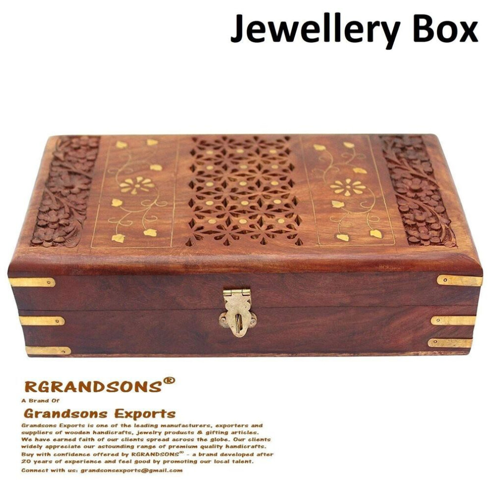 Handmade Wooden Jewellery Box For Women Jewel Organizer Hand Carved With Intricate Carvings Gift Items.