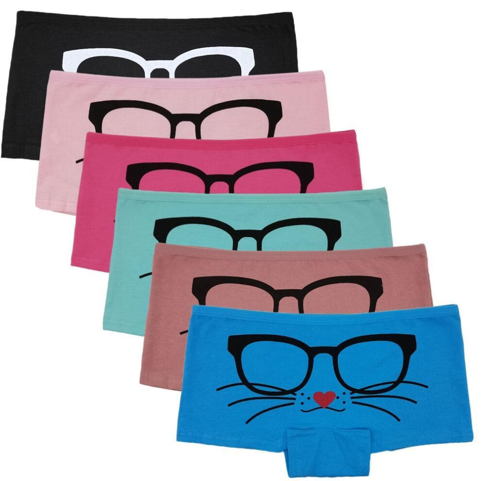 (M) Women Boxer Shorts Cotton Boyshort Underwear Sexy Lady Knicker Panties Print Lingerie 6 Pcs