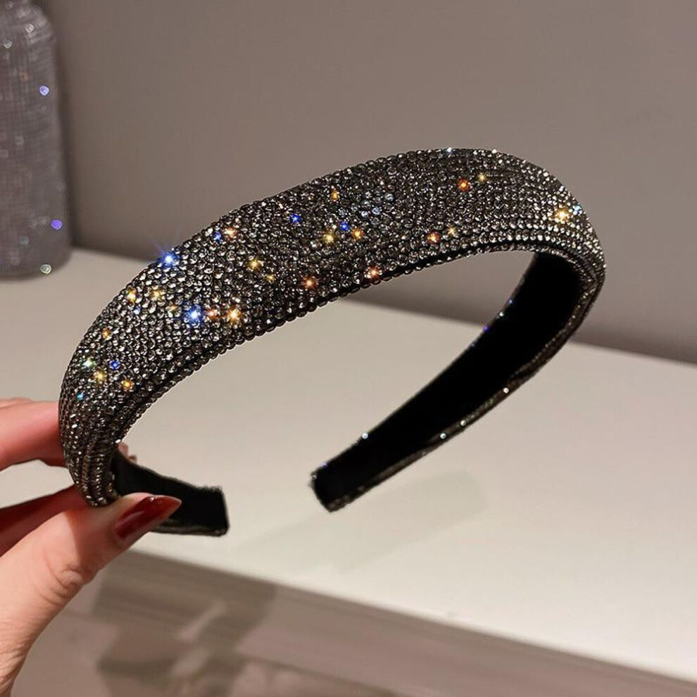(black) Shiny Full Stylish And Versatile Headbands Silver Color Hairbands Velvet Headwear For Women Hair Accessories Gifts