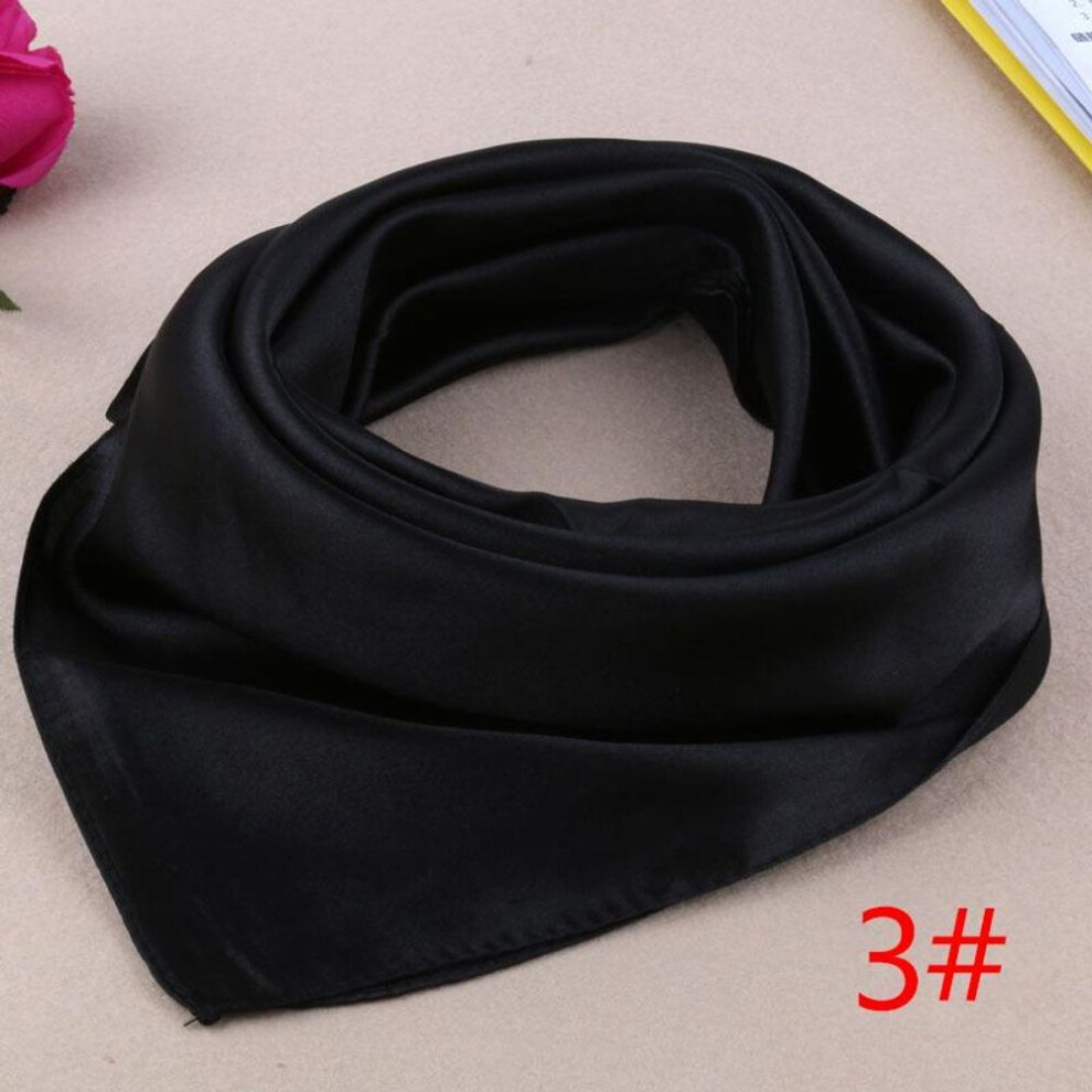 (black) 60*60cm Women Elegant Square Scarf Solid Small Hair Tie Band For Business Party Head Neck Silk Satin Scarf