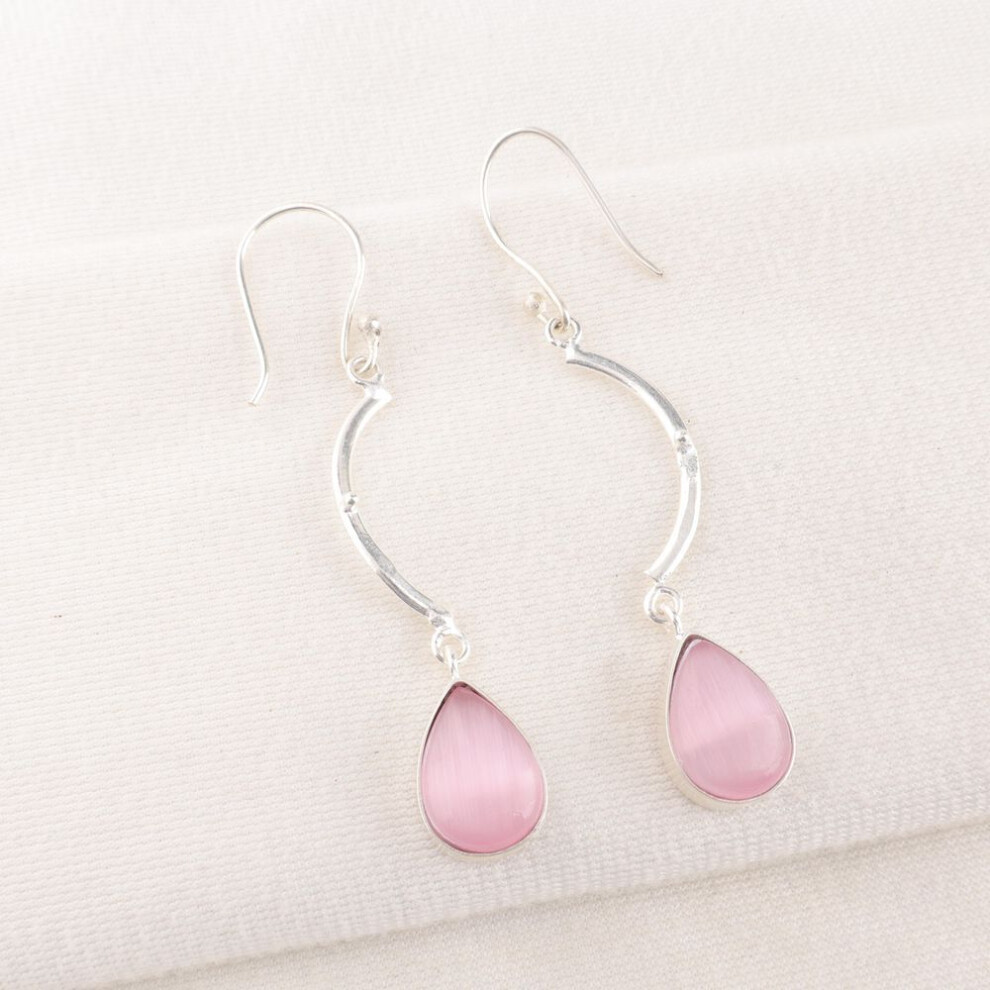 Pink Cat's Eye Gemstone Jewelry Earrings, Handmade Silver Earrings, 925 Sterling Silver Jewelry, Designer Silver Earrings For Wedding Gift