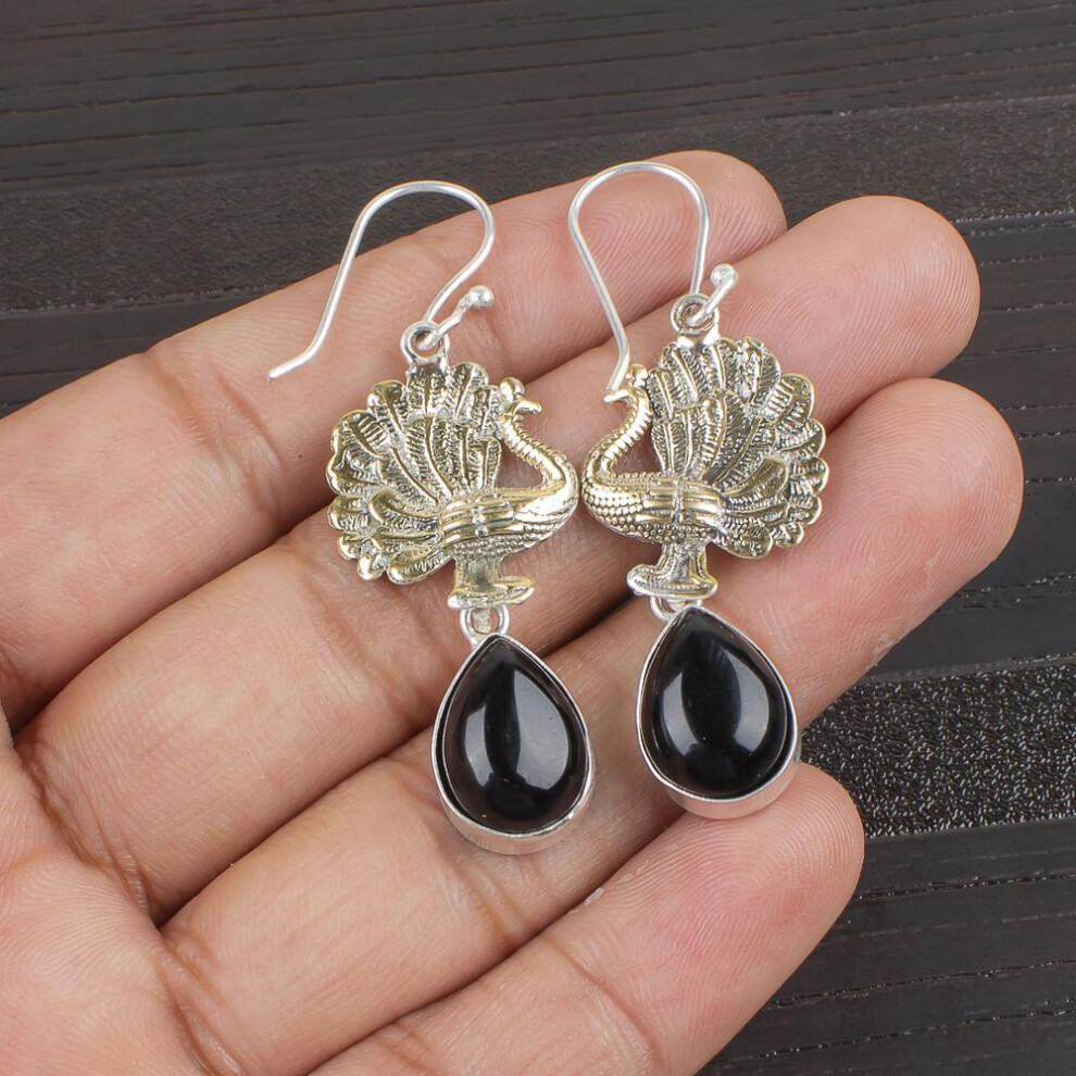 Black Onyx Cab 925 Solid Sterling Silver Earrings, Handmade Gemstone Earrings Jewelry, Gifts For Wife Brand New Earrings