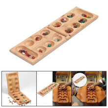 (As show, One size) Portable Foldable Wooden Mancala Board Game with 48 Colourful Stones for Kids Travel or Holidays