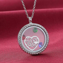 (As show, One size) Mothers Day Memory Locket Necklace with Floating Charms Silver