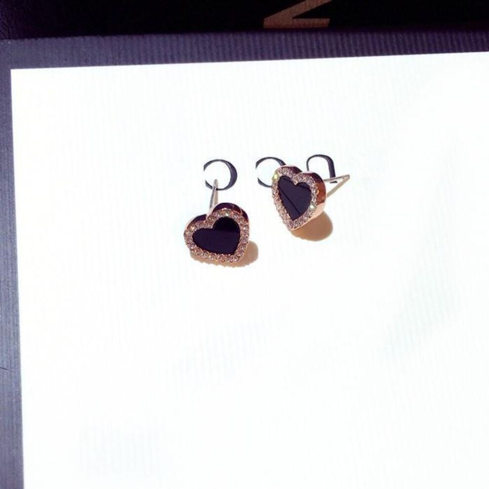 Elegant Rose Gold Color Black Cz Heart Stud Earrings Ear Studs Wedding Jewelry For Women