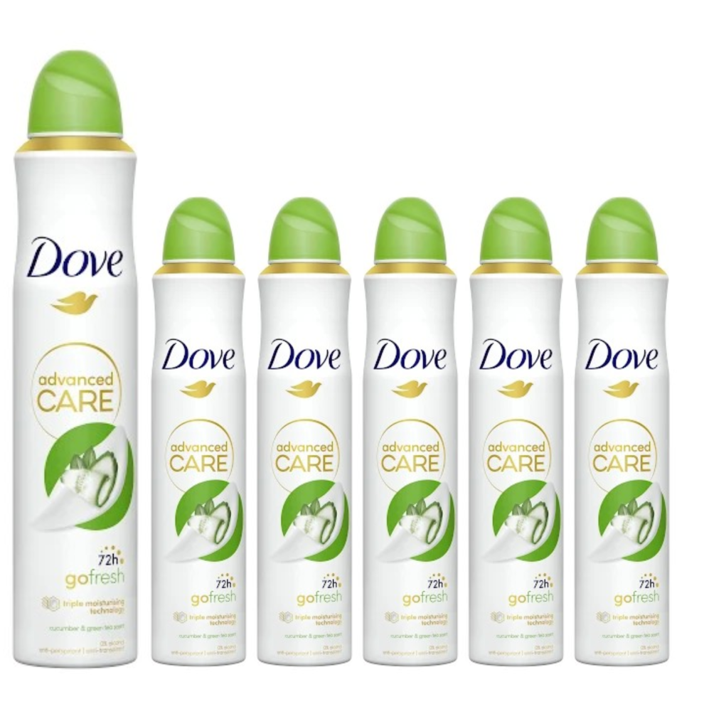 Dove Green 6 X 250Ml Cucumber & Tea Scent Anti-Perspirant Deodorant