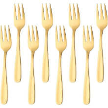 (As show, One size) 18/10 Stainless Steel Cake Fork 3 Prong Fruit Fork,8 Piece Gold Fork Set Mirror Polish Great for Wedding Party Dessert