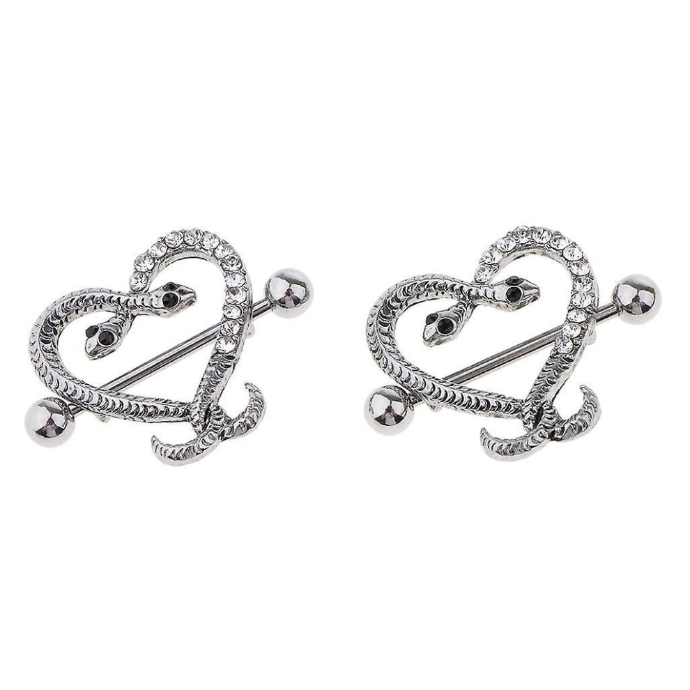(As Show, One Size) 1 Pair Nipple Shield Barbell Twined Snake Heart Nipplering Jewelry White 4633730134378