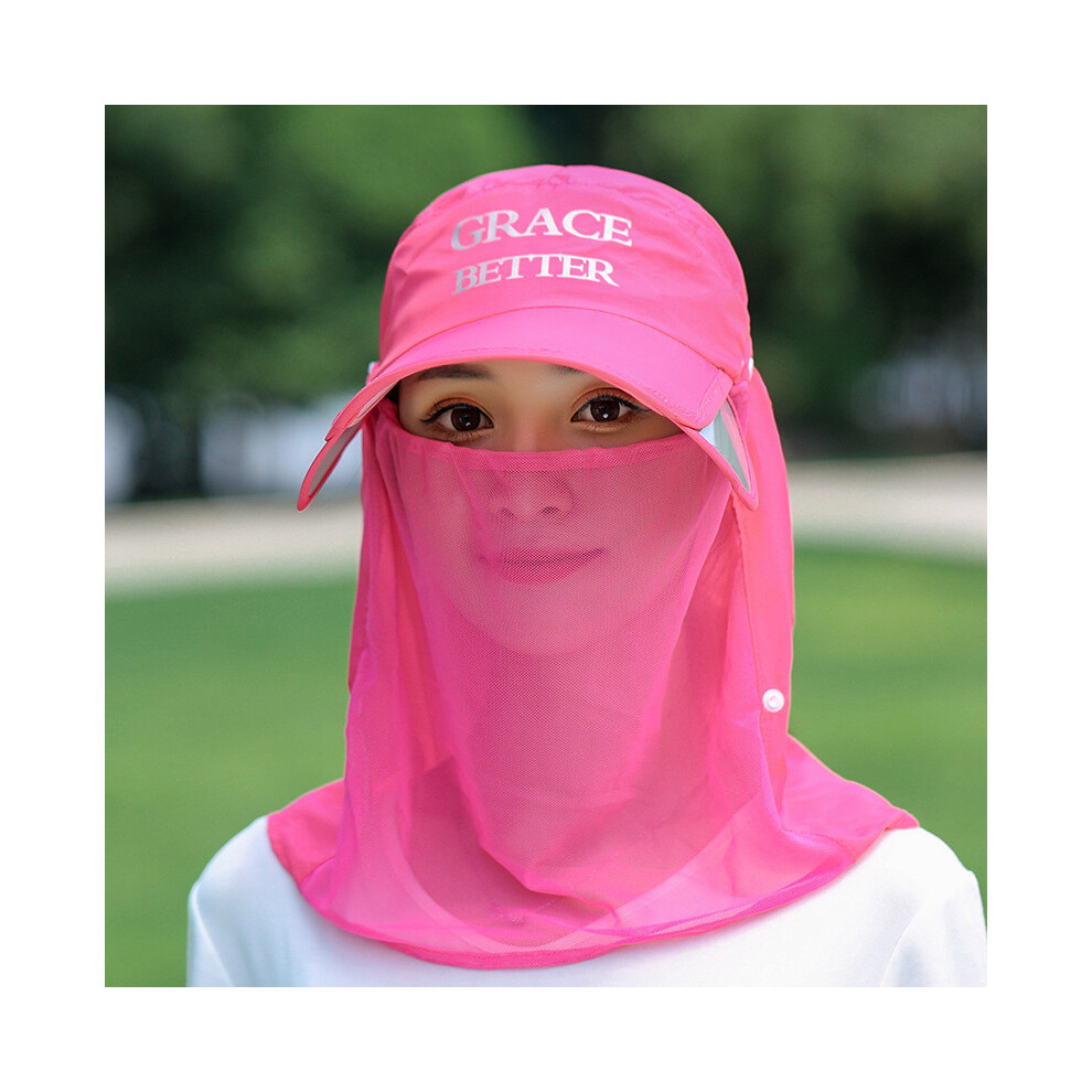 (Rose Pink)Grace Better Sombrero De Sol Estampado De Letras Ala Ancha ExtraíBle MáScara Facial ProteccióN Sol-image