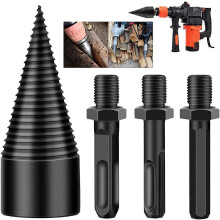 (As show, One size) Firewood Log Splitter Drill Bit,3pcs Removable Cones Kindling Wood Splitting Logs Bits Heavy Duty Electric Drills