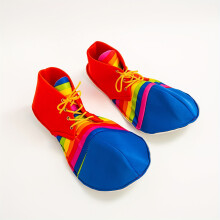 (Red And Blue) 2pcs Vibrant Rainbow Striped Clown Shoes - Colorful High-Top Sneakers with Laces, Perfect for Holiday Parties, Easter, Mardi Gras