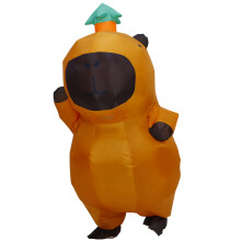 (Brown) Inflatable Capybara with Green Graduation Hat - Orange-Brown Polyester Party Decor, Easy to Inflate & Reusable