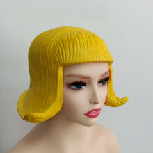 (Yellow latex wig) Vibrant Yellow Bob Wig for Women - Stylish Latex Hairpiece with Volume & Texture, Perfect for Halloween, Christmas, Parties, and Stage Performances