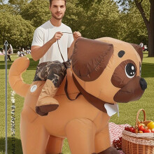 (Chocolate, One-size) Adult Dog Inflatable Costume - Cute Cartoon Pug Design with Brown & White Patterns, Perfect for Halloween, Christmas, Birthday Parties & Themed Events