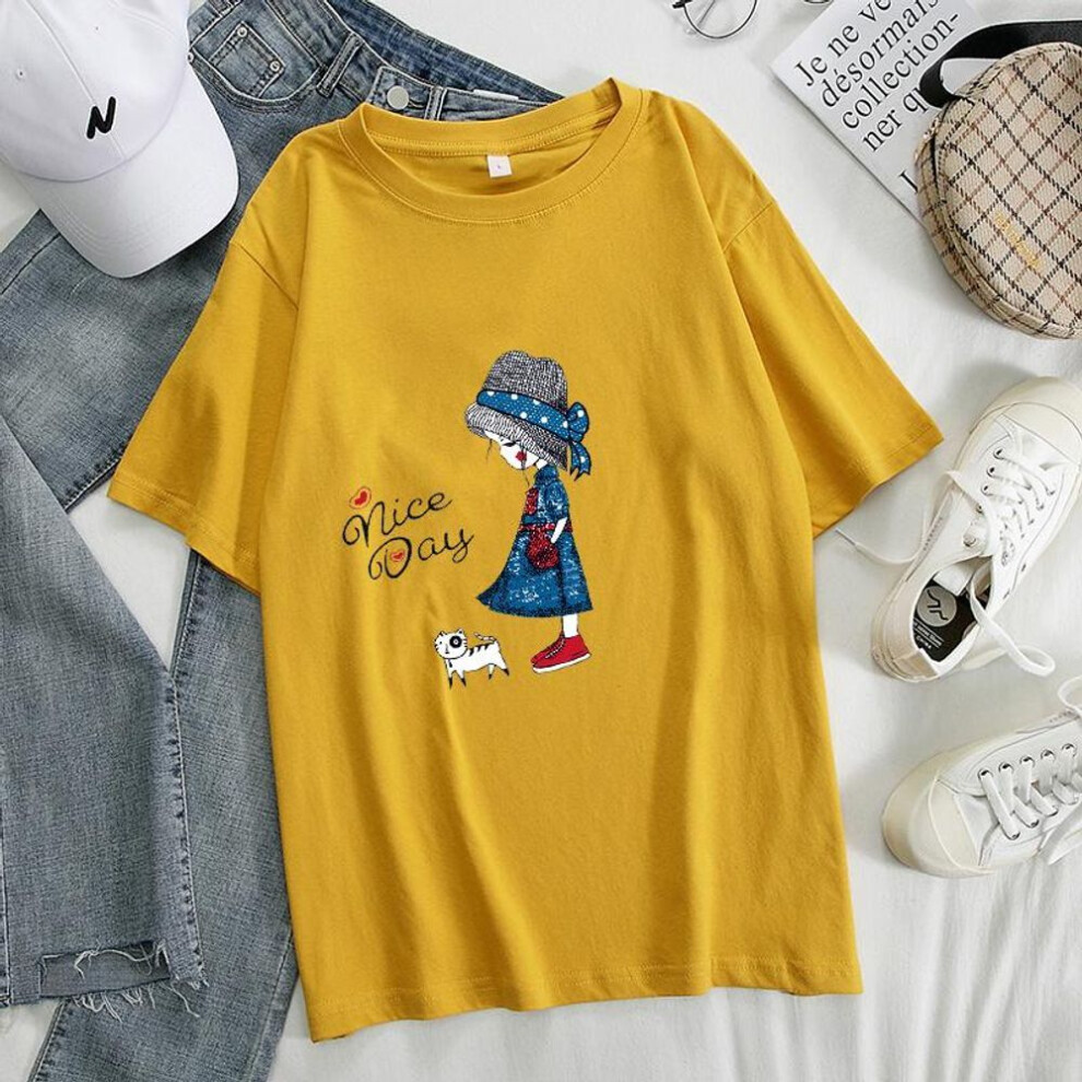 (XXL, yellow) Twinflames Women Oversized Cotton Tees Kawaii Clothes Summer New Alphabet Girl Printed T Shirt Soft Casual Female Jumper Top