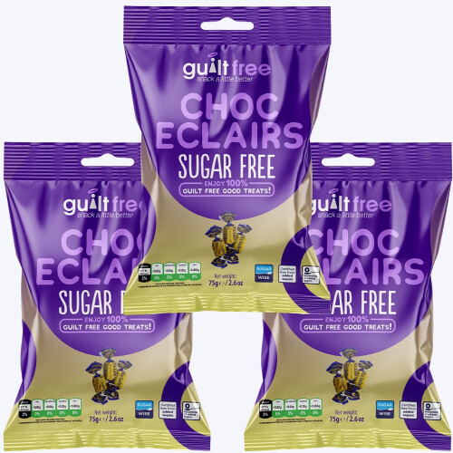 (Pack of 3) Sugar Free Chocolate Eclairs Sweets 75g