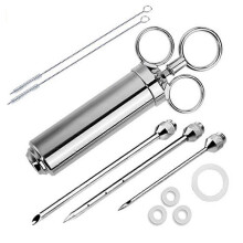 (As show, One size) Heavy duty 304 Stainless Steel Meat Injector Kit with 60ml Large Capacity Barrel with 3 commercial Marinade Needles