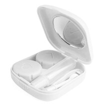 (As show, One size) Contact Lens Case Kit Cute Travel Contact Case, All In One Soak Storage Container With Mirror Bottle Tweezers Contact Lens Case-White