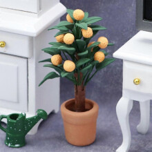 (As show, One size) 1/12 Dolls House Citrus Tree Simulation Ceramics Flowerpot Resin Orange for Garden Creative Planter Life Scene Ornaments Accessory