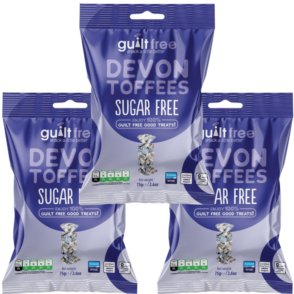 Guiltfree (Pack Of 3) Sugar Free Devon Toffees 75G Diabetic Treats