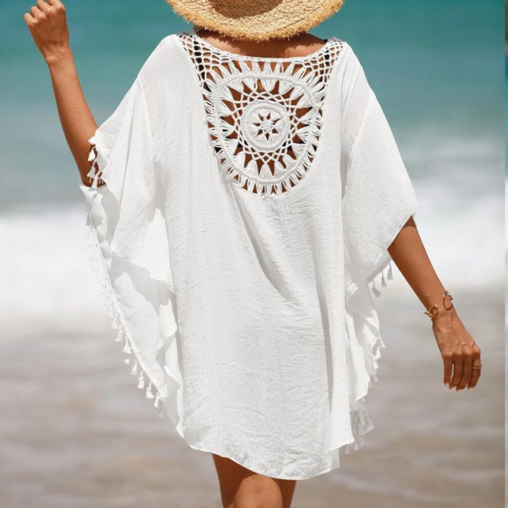 (One Size, white) Sunflower Bikini Cover Up Sexy Swimsuit Beach Dress Women Summer Bathing Suit Beachwear Shirt