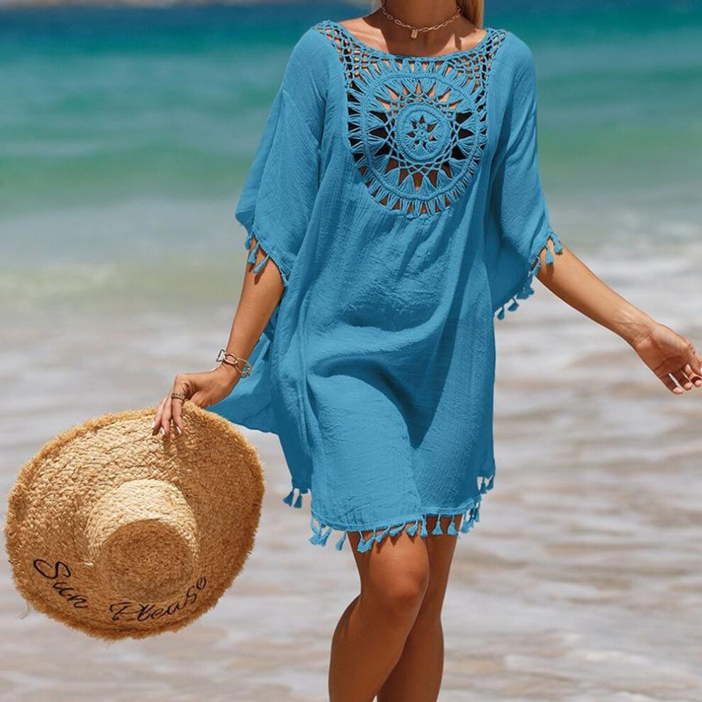 (One Size, blue) Sunflower Bikini Cover Up Sexy Swimsuit Beach Dress Women Summer Bathing Suit Beachwear Shirt