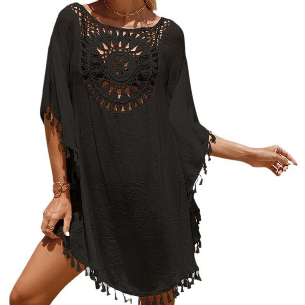 (One Size, black) Sunflower Bikini Cover Up Sexy Swimsuit Beach Dress Women Summer Bathing Suit Beachwear Shirt