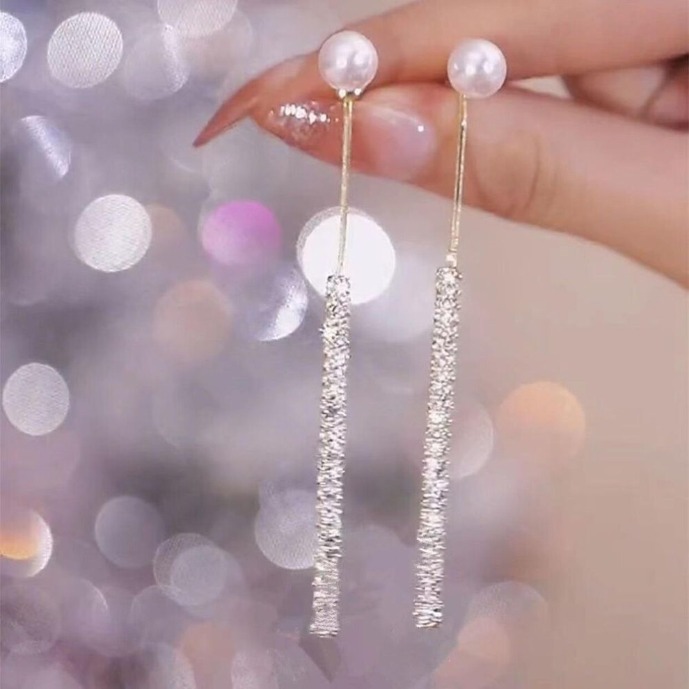 2024 Luxury Diamond & Pearl Tassel Earrings For Women - Round-face Slimming 2-way Design