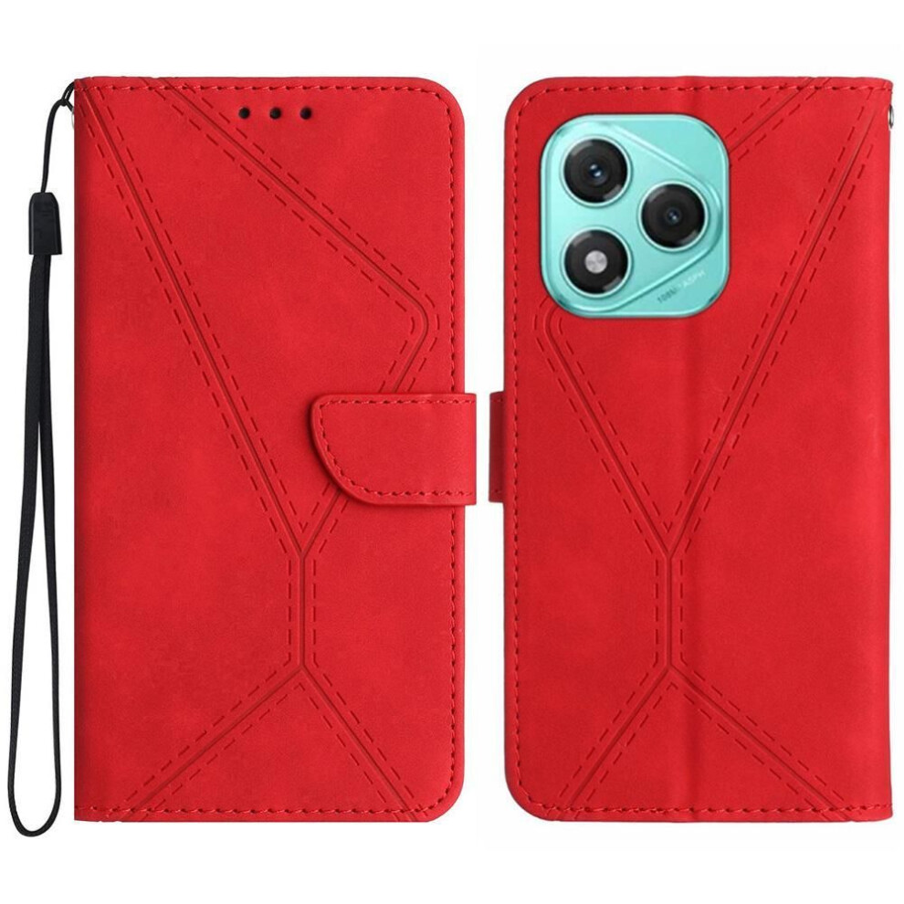 (as the picture, Red) For Honor 400 Lite Case Skin Touch Lines Imprinted Pu Leather Flip Phone Cover
