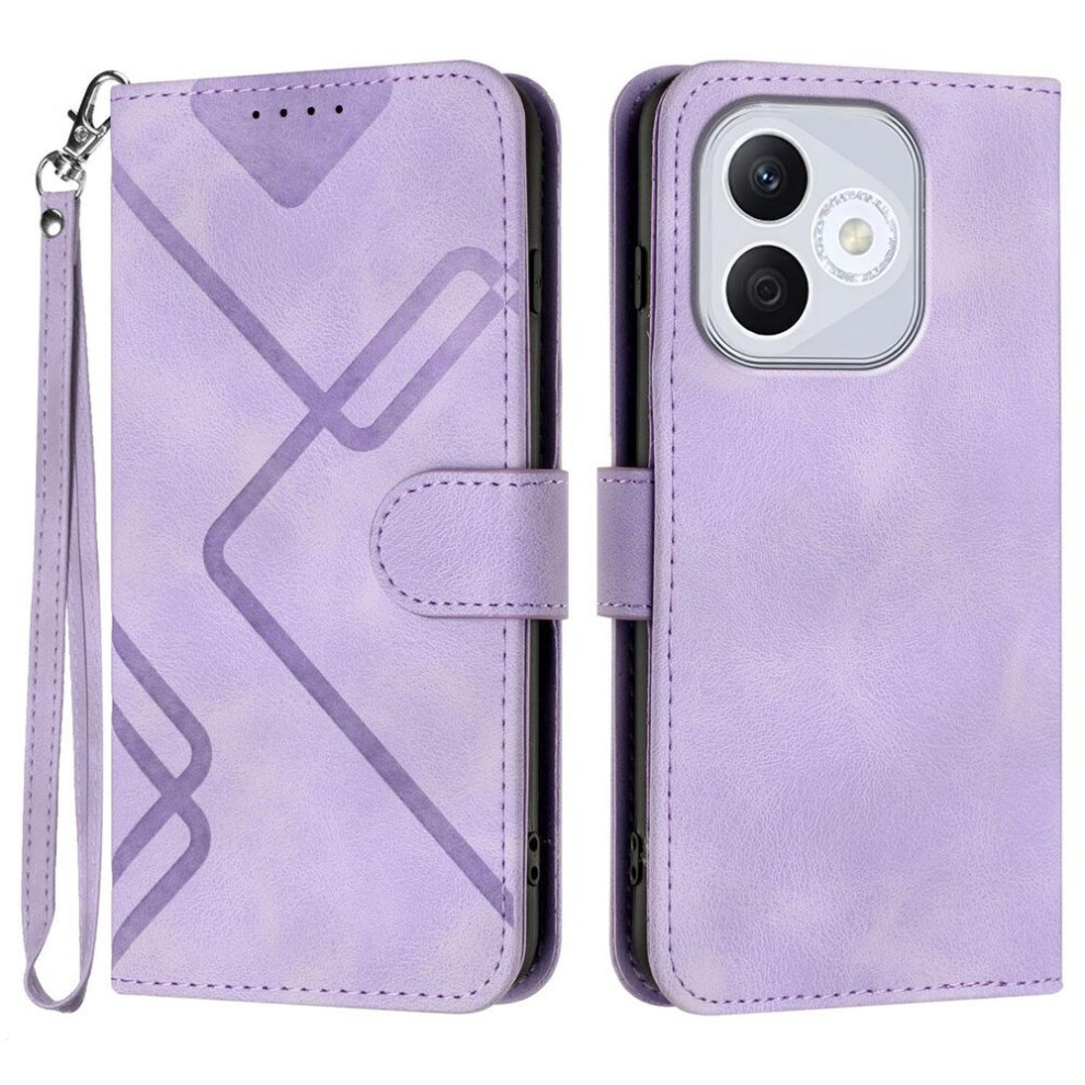 (as the picture, Purple) For Honor 400 Lite Wallet Case Line Imprinted Pu Leather Phone Cover With Strap